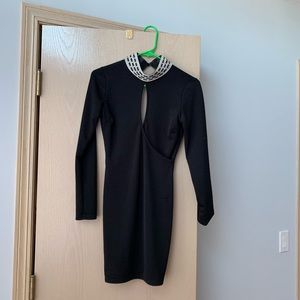 Black mini dress with rhinestone collar